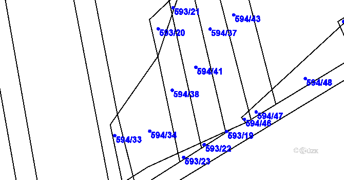 Parcela st. 594/38 v KÚ Popůvky u Brna, Katastrální mapa