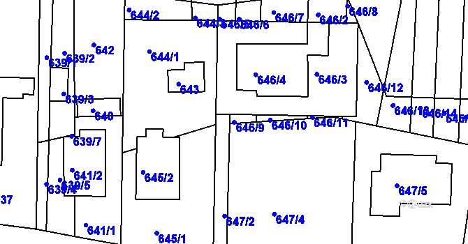 Parcela st. 646/9 v KÚ Popůvky u Brna, Katastrální mapa