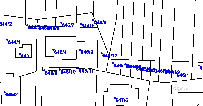 Parcela st. 646/12 v KÚ Popůvky u Brna, Katastrální mapa