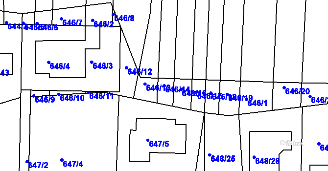 Parcela st. 646/14 v KÚ Popůvky u Brna, Katastrální mapa