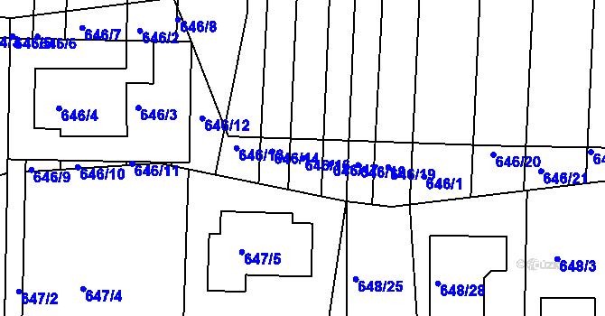 Parcela st. 646/16 v KÚ Popůvky u Brna, Katastrální mapa