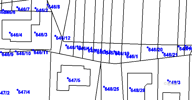Parcela st. 646/17 v KÚ Popůvky u Brna, Katastrální mapa
