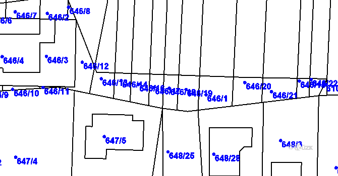 Parcela st. 646/18 v KÚ Popůvky u Brna, Katastrální mapa