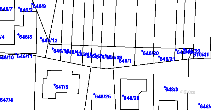 Parcela st. 646/19 v KÚ Popůvky u Brna, Katastrální mapa
