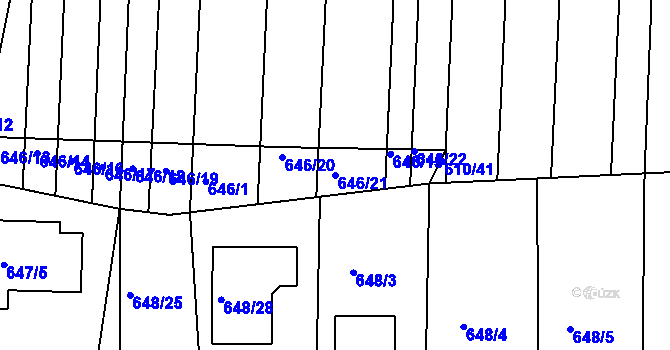 Parcela st. 646/21 v KÚ Popůvky u Brna, Katastrální mapa