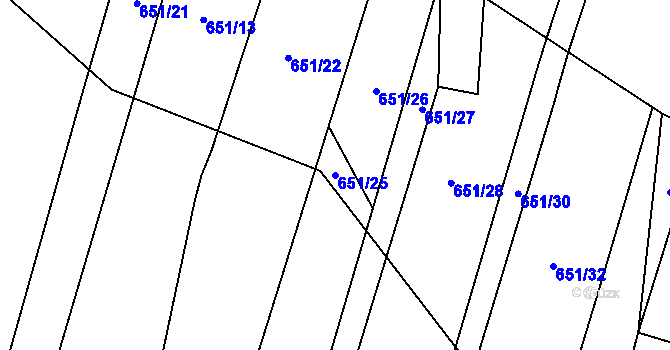 Parcela st. 651/25 v KÚ Popůvky u Brna, Katastrální mapa
