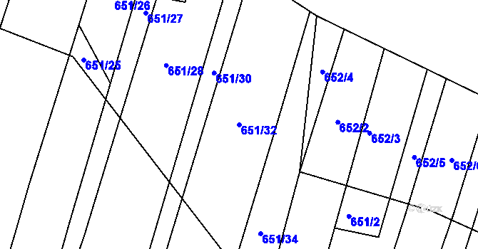 Parcela st. 651/32 v KÚ Popůvky u Brna, Katastrální mapa