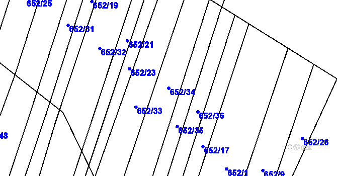 Parcela st. 652/34 v KÚ Popůvky u Brna, Katastrální mapa