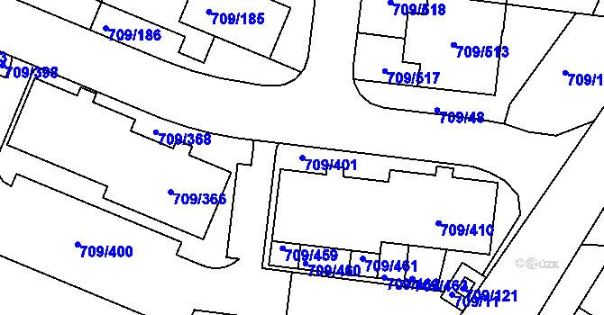 Parcela st. 709/401 v KÚ Popůvky u Brna, Katastrální mapa