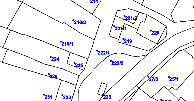 Parcela st. 222/1 v KÚ Popůvky u Brna, Katastrální mapa