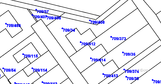 Parcela st. 709/412 v KÚ Popůvky u Brna, Katastrální mapa