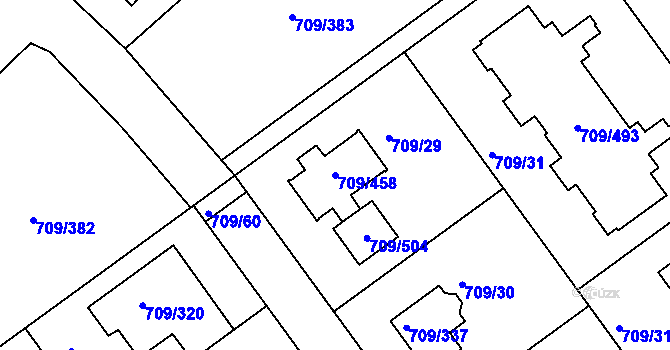 Parcela st. 709/458 v KÚ Popůvky u Brna, Katastrální mapa