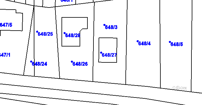 Parcela st. 648/27 v KÚ Popůvky u Brna, Katastrální mapa