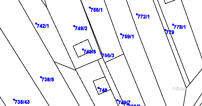 Parcela st. 756/3 v KÚ Popůvky u Brna, Katastrální mapa