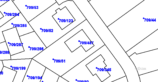 Parcela st. 709/487 v KÚ Popůvky u Brna, Katastrální mapa