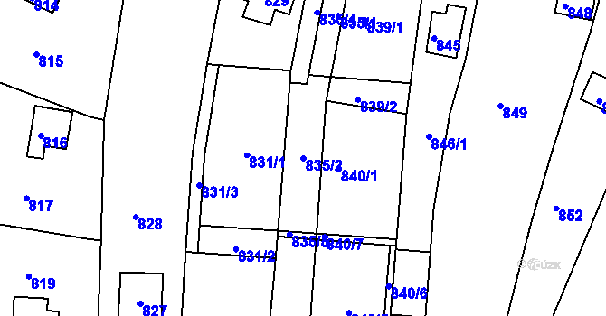 Parcela st. 835/2 v KÚ Popůvky u Brna, Katastrální mapa