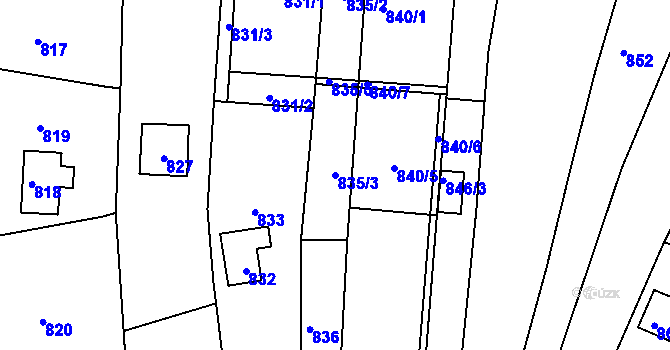 Parcela st. 835/3 v KÚ Popůvky u Brna, Katastrální mapa