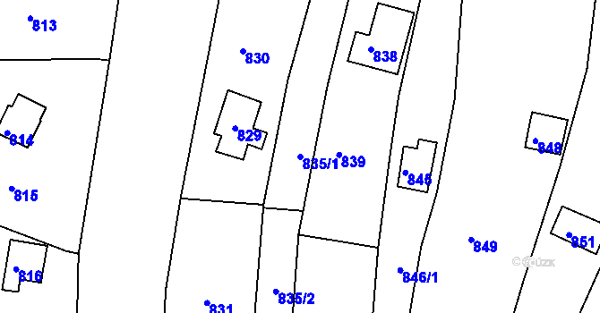 Parcela st. 835/1 v KÚ Popůvky u Brna, Katastrální mapa