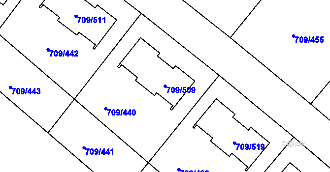 Parcela st. 709/509 v KÚ Popůvky u Brna, Katastrální mapa