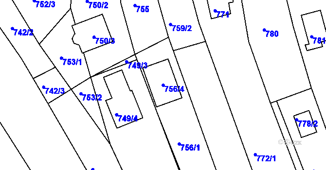 Parcela st. 756/4 v KÚ Popůvky u Brna, Katastrální mapa
