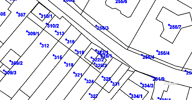 Parcela st. 322/1 v KÚ Popůvky u Brna, Katastrální mapa