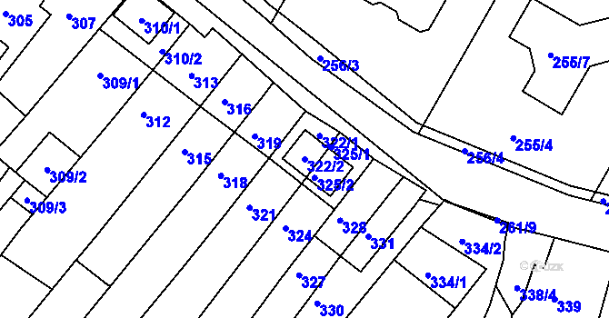 Parcela st. 322/2 v KÚ Popůvky u Brna, Katastrální mapa
