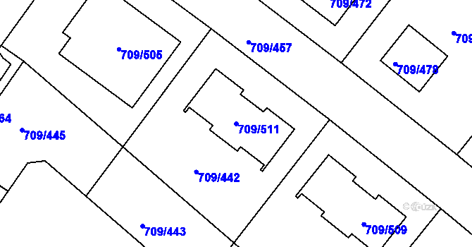 Parcela st. 709/511 v KÚ Popůvky u Brna, Katastrální mapa
