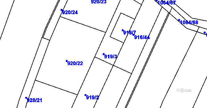 Parcela st. 919/3 v KÚ Popůvky u Brna, Katastrální mapa
