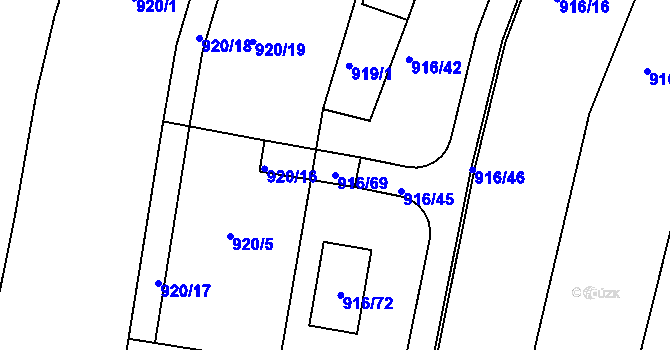 Parcela st. 916/69 v KÚ Popůvky u Brna, Katastrální mapa