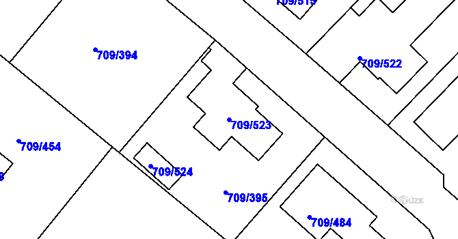 Parcela st. 709/523 v KÚ Popůvky u Brna, Katastrální mapa