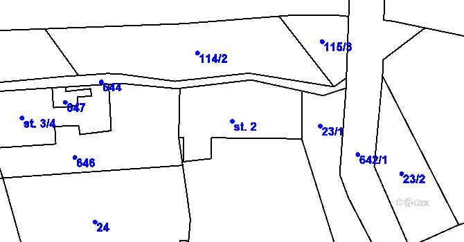 Parcela st. 2 v KÚ Popůvky nad Jihlavou, Katastrální mapa
