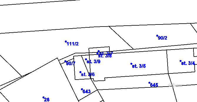Parcela st. 3/7 v KÚ Popůvky nad Jihlavou, Katastrální mapa