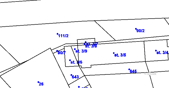 Parcela st. 3/8 v KÚ Popůvky nad Jihlavou, Katastrální mapa