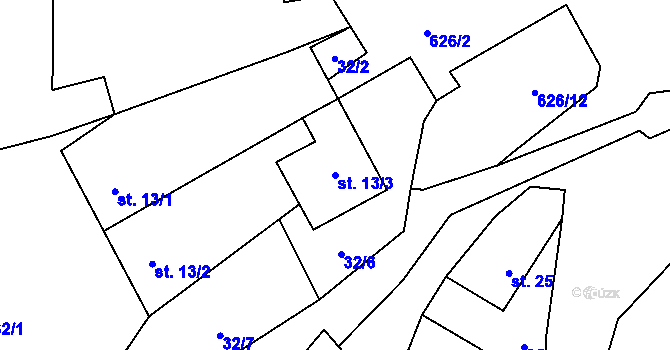 Parcela st. 13/3 v KÚ Popůvky nad Jihlavou, Katastrální mapa