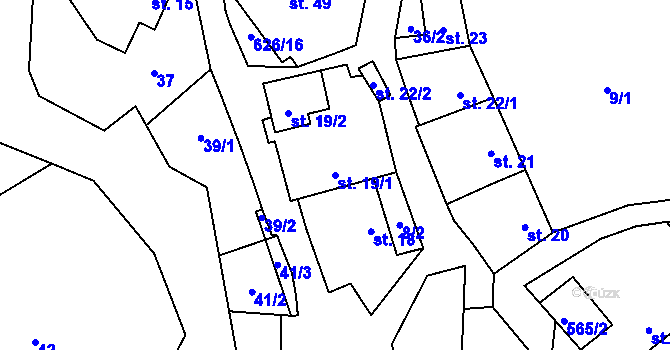Parcela st. 19/1 v KÚ Popůvky nad Jihlavou, Katastrální mapa