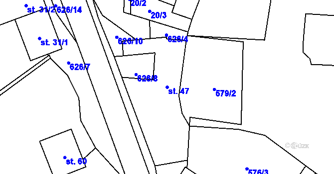 Parcela st. 47 v KÚ Popůvky nad Jihlavou, Katastrální mapa