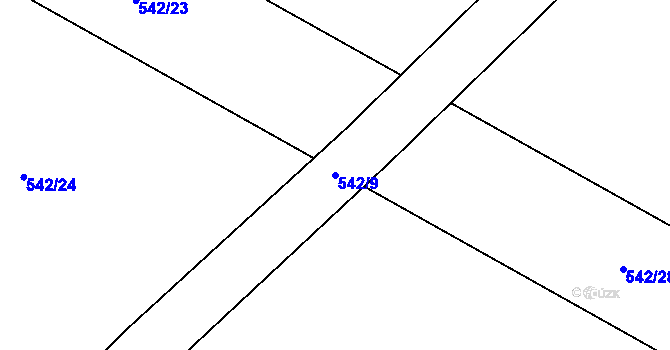 Parcela st. 542/9 v KÚ Popůvky nad Jihlavou, Katastrální mapa