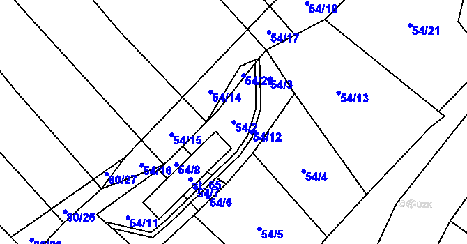 Parcela st. 54/2 v KÚ Popůvky nad Jihlavou, Katastrální mapa