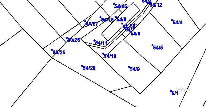 Parcela st. 54/10 v KÚ Popůvky nad Jihlavou, Katastrální mapa