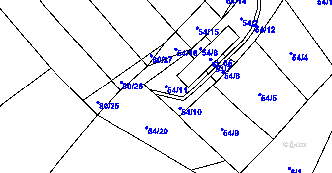 Parcela st. 54/11 v KÚ Popůvky nad Jihlavou, Katastrální mapa