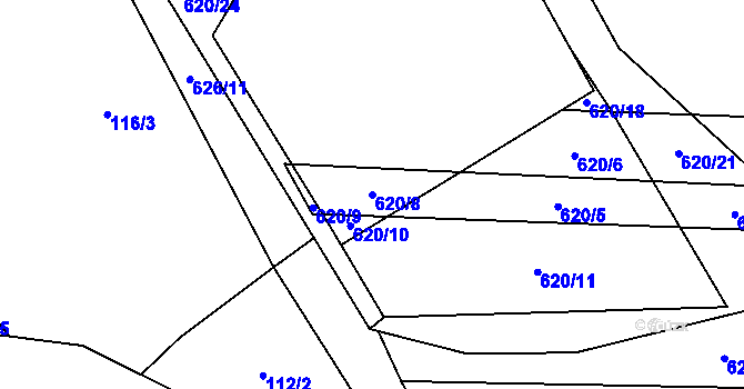 Parcela st. 620/8 v KÚ Popůvky nad Jihlavou, Katastrální mapa