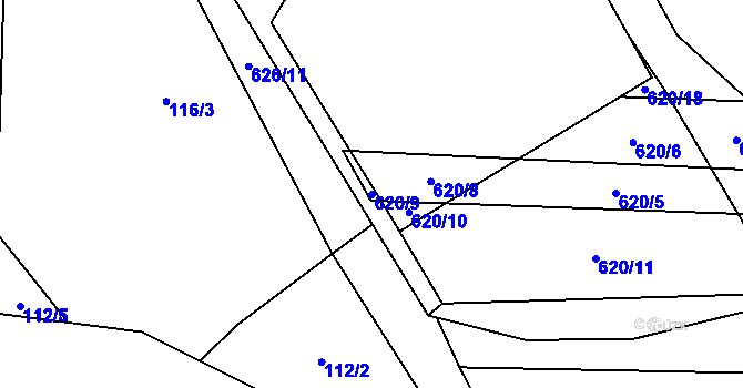 Parcela st. 620/9 v KÚ Popůvky nad Jihlavou, Katastrální mapa