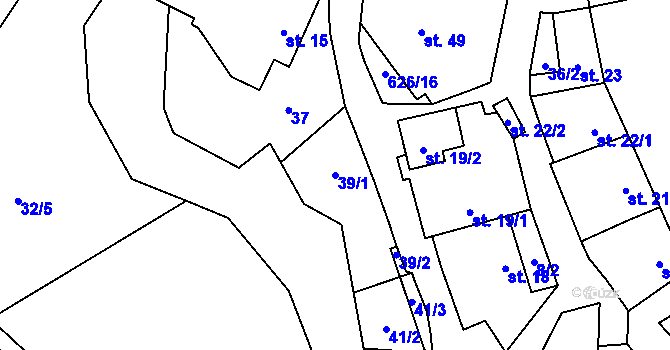 Parcela st. 39/1 v KÚ Popůvky nad Jihlavou, Katastrální mapa