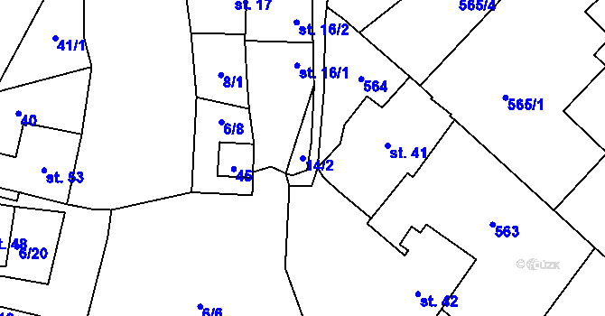 Parcela st. 14/2 v KÚ Popůvky nad Jihlavou, Katastrální mapa