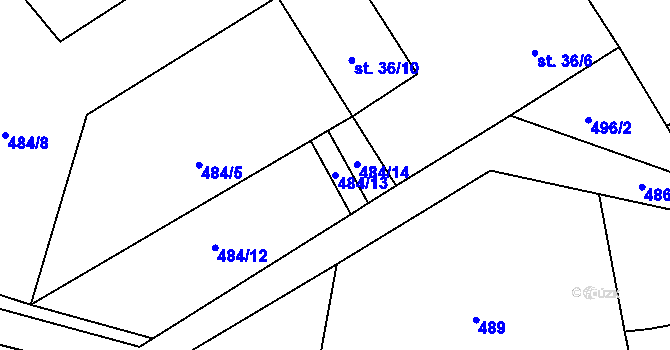 Parcela st. 484/13 v KÚ Popůvky nad Jihlavou, Katastrální mapa