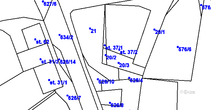 Parcela st. 20/2 v KÚ Popůvky nad Jihlavou, Katastrální mapa