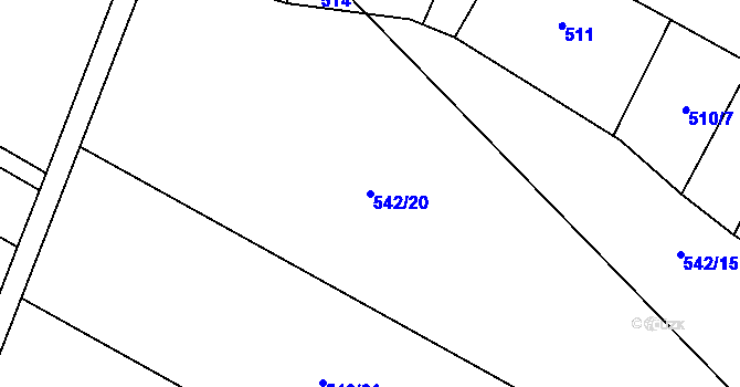Parcela st. 542/20 v KÚ Popůvky nad Jihlavou, Katastrální mapa