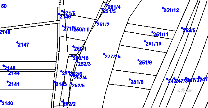 Parcela st. 277/25 v KÚ Popůvky u Kojetína, Katastrální mapa