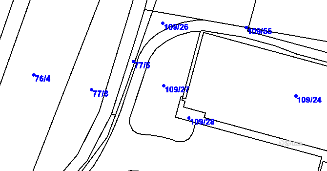 Parcela st. 109/27 v KÚ Popůvky u Kojetína, Katastrální mapa