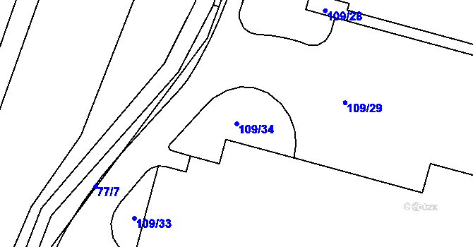 Parcela st. 109/34 v KÚ Popůvky u Kojetína, Katastrální mapa